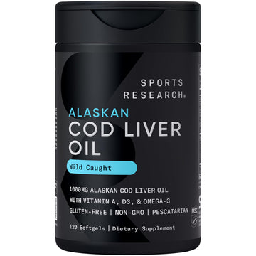 Sports Research® Omega-3 Wild Alaskan Cod Liver Oil 1000mg with Vitamins A (1000 IU) & D3 (400 IU) - Burpless, Bovine Free, Non-GMO, & MSC Certified Sustainable - 120 Softgels Sports Research buy supplements Au