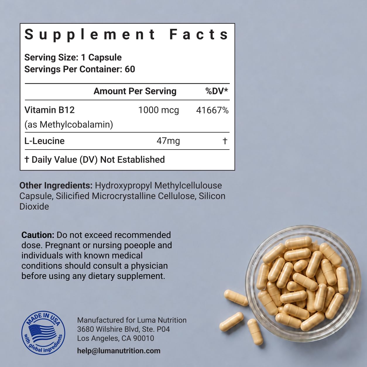 Luma Nutrition Vitamin B12 Methylcobalamin 1000 mcg - 60 Capsules