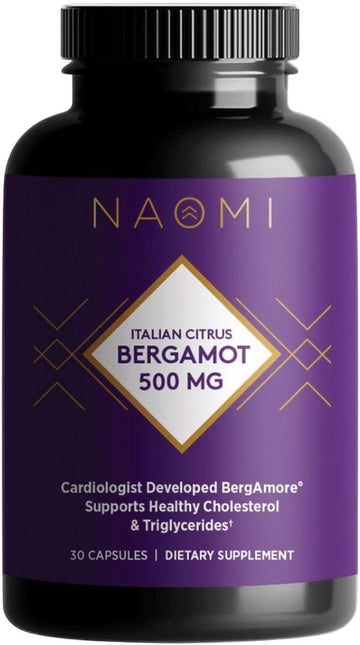 NAOMI Italian Citrus Bergamot 500mg - Supports Healthy Cholesterol & Triglyceride Levels Already in Normal Range - Patented BergAmore® Extract, 7 Key Polyphenols, 1-Capsule Daily, 30-Day Supply
