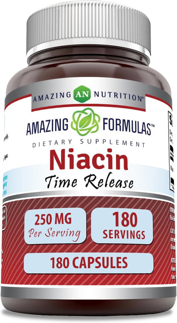 Amazing Formulas Niacin(Vitamin B3) 250 mg 180 Capsules Supplement | Non-GMO | Gluten Free | Made in USA