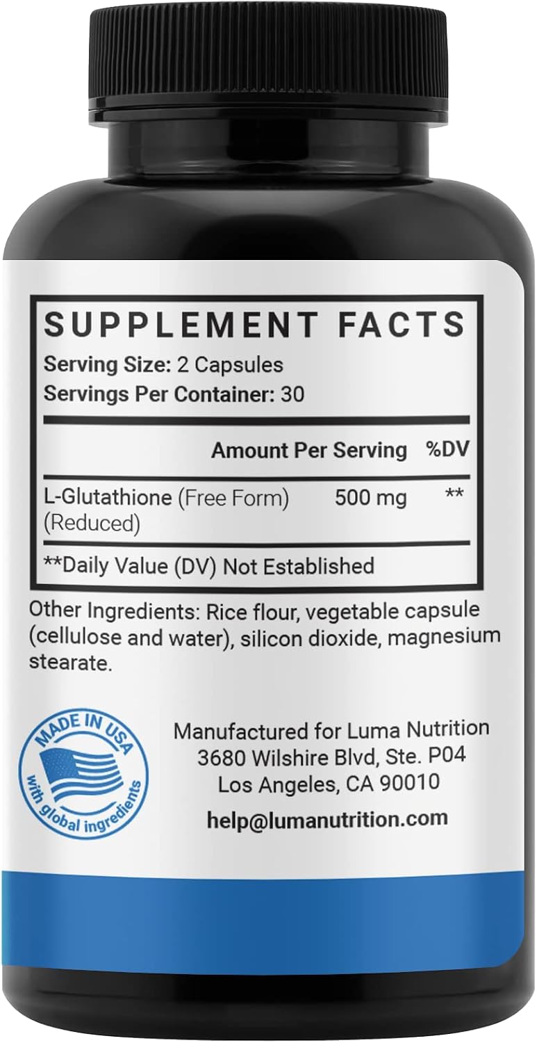 Luma Nutrition Premium Glutathione Supplement - 500mg - 60 Capsules