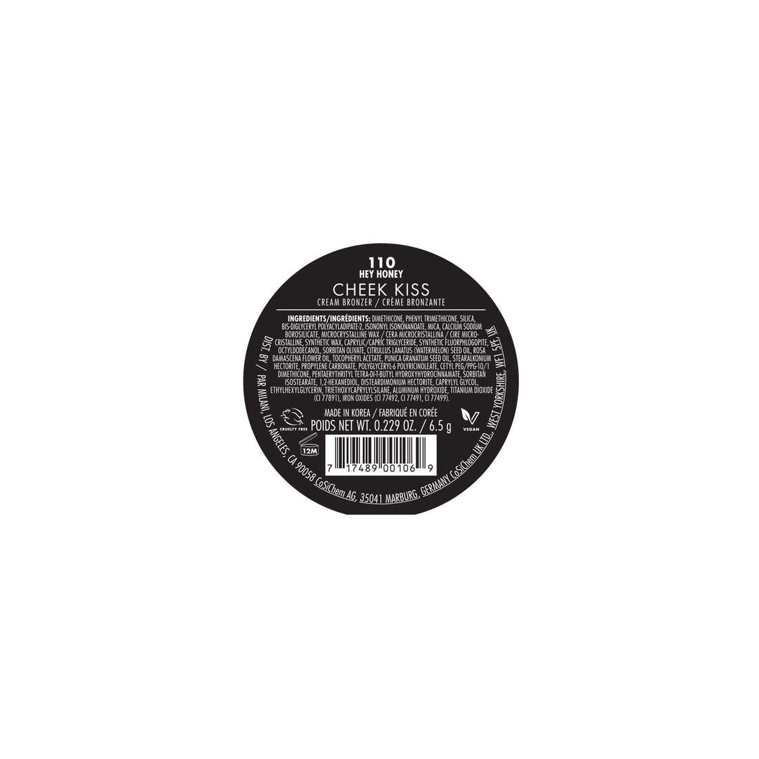 Milani Cheek Kiss Cream Bronzer, 110 - Hey Honey, Vegan & Cruelty-Free, Made in Korea, Lightweight Glow, Soft Matte Finish MilaniBuy Supplements Australia