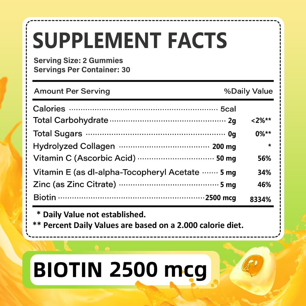 Collagen Gummies 1500mg, Multi Collagen Types I, II, III, 60 Count | Multi Collagen Types I II III V X, Daily Beauty, Skin Hair & Nails Support, Biotin 2500mcg, Vitamin C, Sugar Free