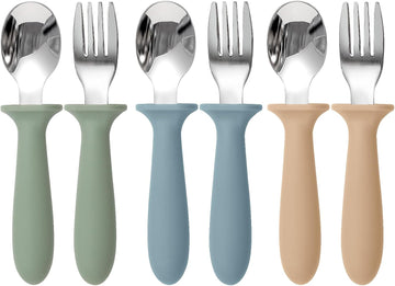 Toddler Utensils, 6 Pack kids Silverware Set with Silicone Handle, 18/8 Stainless Steel