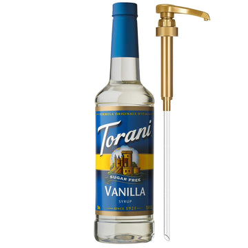 Torani Sugar Free Coffee Syrup, Vanilla Flavored Syrup for Drinks, Zero Calorie, Pump Included, 25.4 Fl Oz