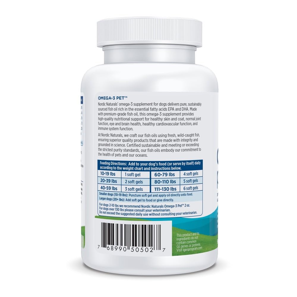 Nordic Naturals Omega-3 Fish Oil for Dogs with EPA + DHA - 180 Count | Easy-to-give soft gel capsules deliver 320 mg omega-3 per serving to support heart, skin, coat, and immune health in dogs