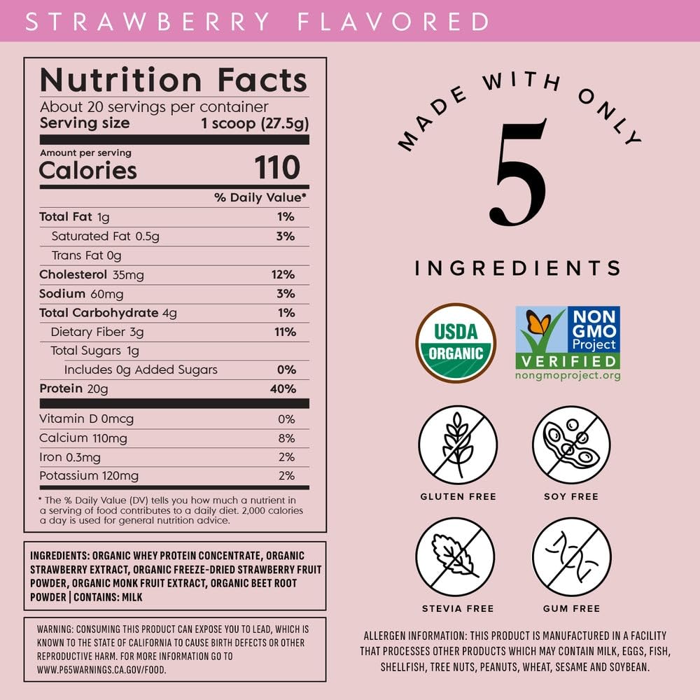 Truvani Organic Whey Protein Powder | Vanilla | 20 Servings | 20g Grass Fed Whey Protein | USDA Organic & Non-GMO | Gluten Free | No Gums, No Soy, No Stevia, No Added Sugars