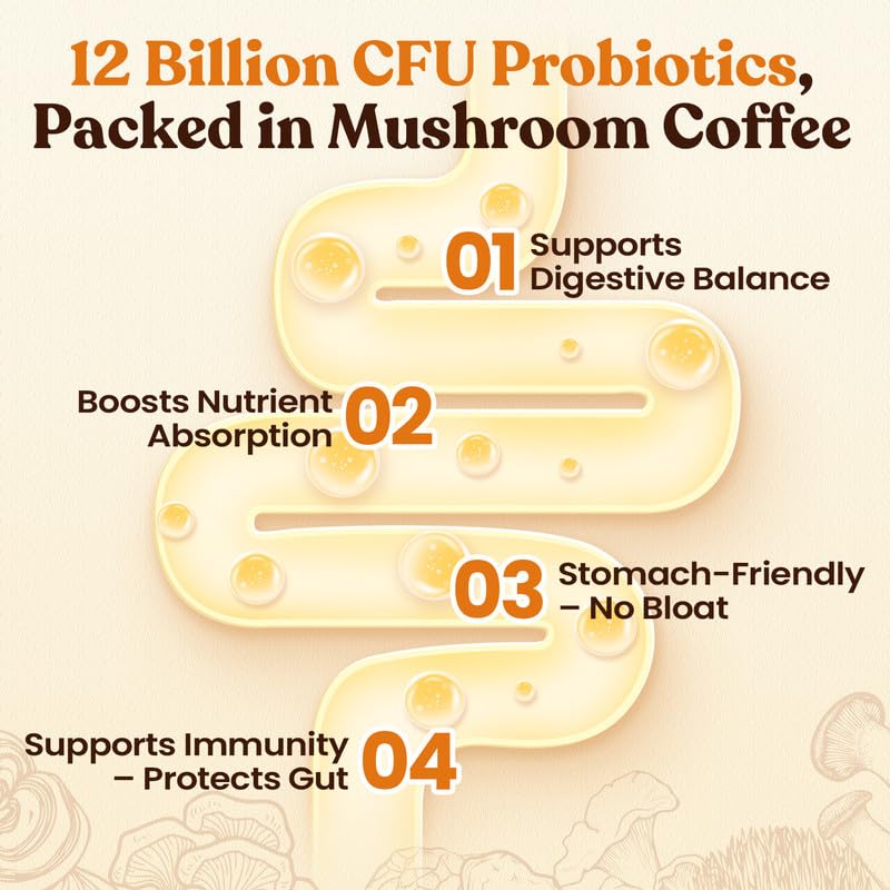 Venture Pal Mushroom Coffee, 12 Mushrooms, Focus & Digestion, 40 Servings | 12 Adaptogenic Mushrooms with Lion's Mane, Cordyceps, Reishi, Turkey Tail, Ashwagandha & Probiotics, Low Caffeine & Calories