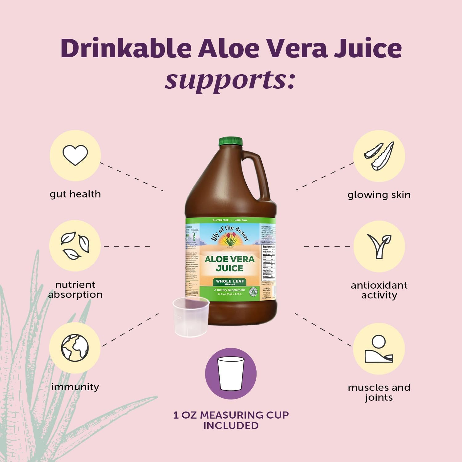 Lily Of The Desert Aloe Vera Juice, Whole Leaf, Organically Grown, Non-GMO, 64 Fl Oz