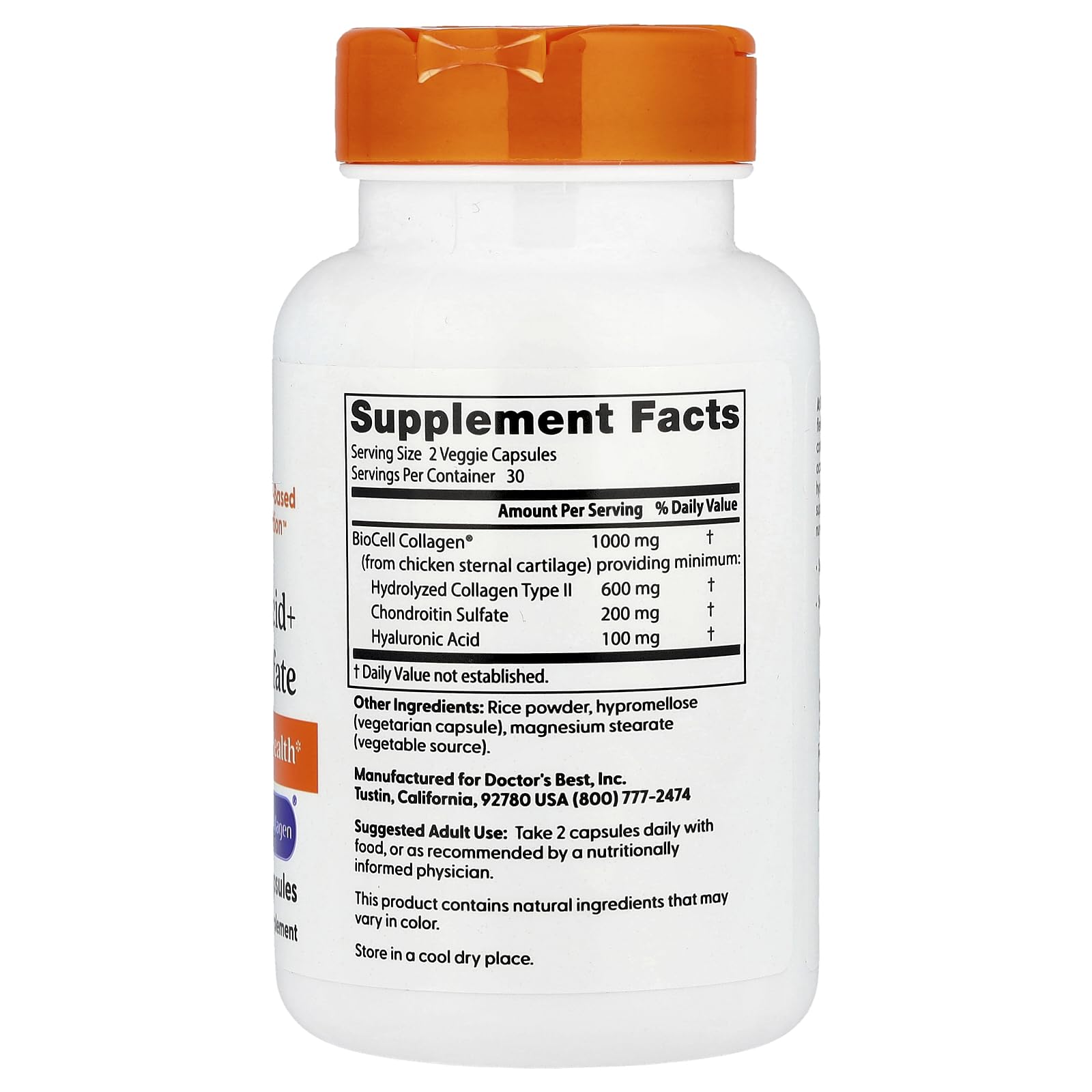 Doctor's Best Hyaluronic Acid with Chondroitin Sulfate, Featuring BioCell Collagen, Non-GMO, Gluten Free, Soy Free, Joint Support, 180 Count (Pack of 1)