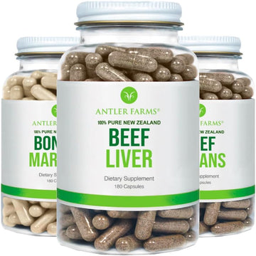 Antler Farms New Zealand Primal Pack - 3 Bottle Bundle | Grass Fed Beef Liver, Beef Organs, Bone & Marrow Supplement Bundle, Cold Processed, Pure and Clean, 3 Bottles