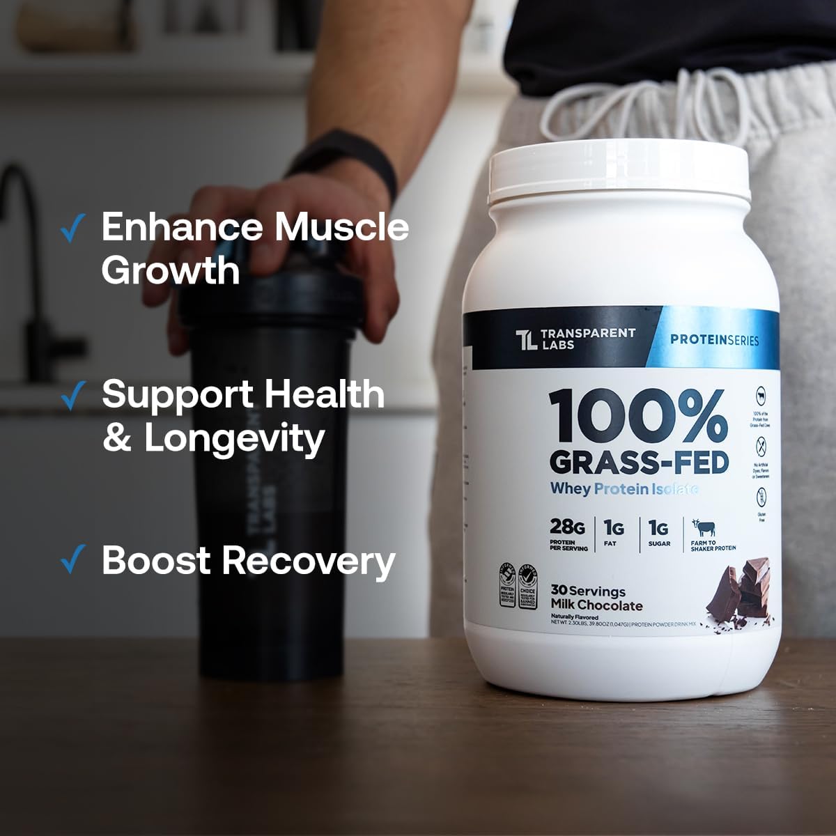 Transparent Labs Grass-Fed Whey Protein Isolate, Milk Chocolate, Creatine HMB, Unflavored - 30 Servings