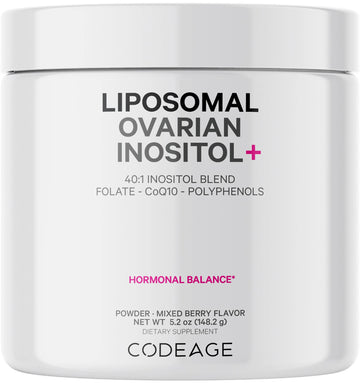 Codeage Liposomal Ovarian Inositol Powder - Myo-Inositol & D-Chiro-Inositol 40:1 Blend, Folate 5-MTHF, CoQ10, Pomegranate & Wild Blueberry - 2-Month Supply - Mixed Berry Flavor - Non-GMO, 60 Servings CodeageBuy Supplements Australia