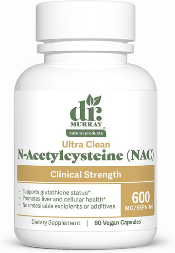 Dr. Murray's Ultra Clean N-Acetylcysteine NAC Supplement 600 mg - Respiratory & Liver Support | Vegan | Non-GMO | Gluten Free | Third-Party Tested | 120 Capsules