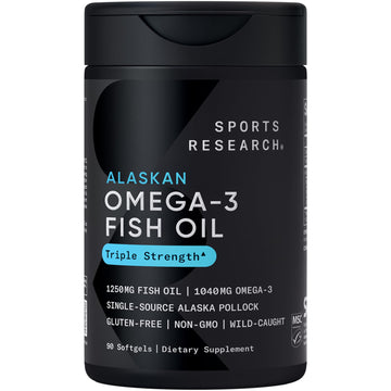Sports Research® Omega-3 Fish Oil 1250 - Triple Strength Fish Oil Supplement from Wild Alaska Pollock - MSC Certified Sustainable · Non-GMO · Soy Free - 90 Softgel Capsules Sports Research buy supplements Au