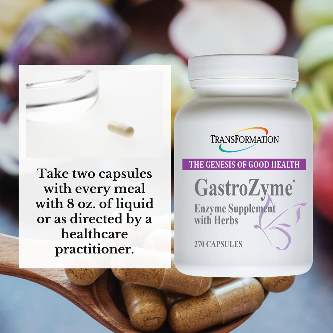 TRANSFORMATION THE GENESIS OF GOOD HEALTH - GastroZymeDigestive Supplement, Uniquely Formulated with Enzymes & Papaya Leaf, Plant Based with Herbs, Soothes - Relieves Gastrointestinal Discomfort, 100