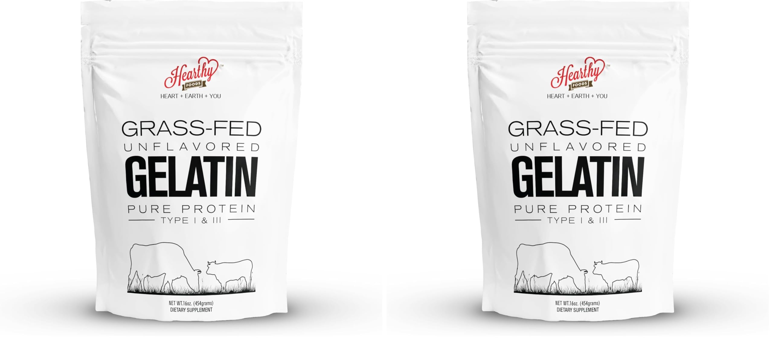 Hearthy Foods Beef Gelatin Powder Unflavored Gelatin Powder for Women and Men | Keto and Paleo Friendly Pure Protein Type 1 & 3, Grass-Fed Halal Certified, Non-GMO, Kosher Gelatin | 16 oz. 454g