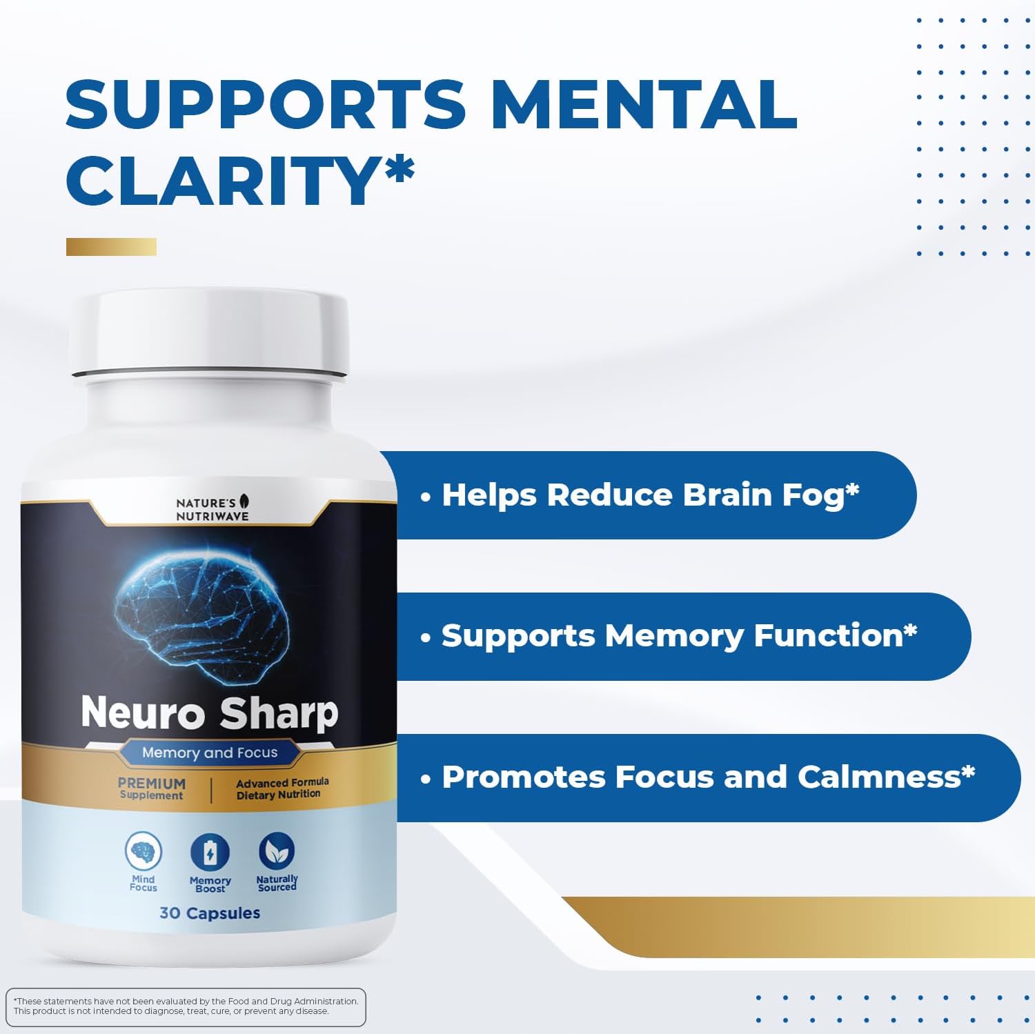 Neuro Sharp – Bacopa, Ginkgo Biloba & Huperzine-A – 30 Ct, 1 Month Supply | Bacopa Monnieri, Ginkgo Biloba & Huperzine-A | Non-GMO, Made in USA | Easy-to-swallow daily capsule