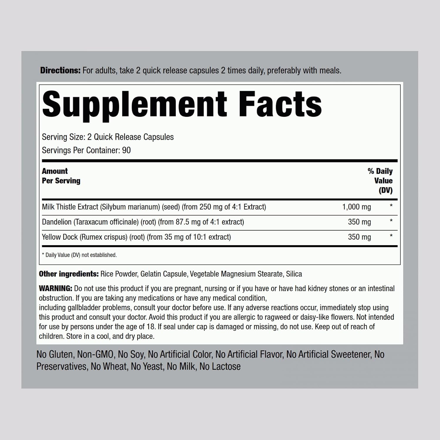 Piping Rock Milk Thistle, Dandelion & Yellow Dock | 180 Capsules | Concentrated Extract Complex | Non-GMO, Gluten Free Supplement
