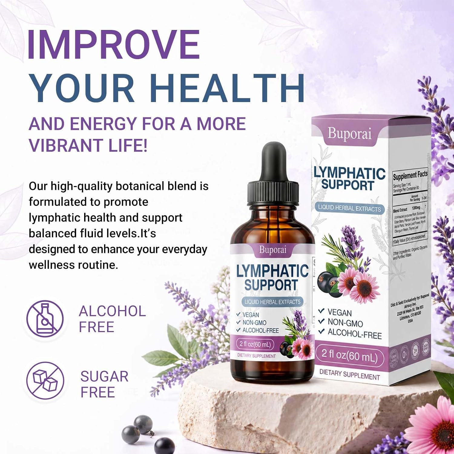 Lymphatic Support Drops Liquid –Lymph Drainage for Women & Men, Herbal Blend with Echinacea, Elderberry & Thyme, Alcohol-Free Glycerin Extract, Immune & Detox Support, 2 fl oz (60 Servings) (1)