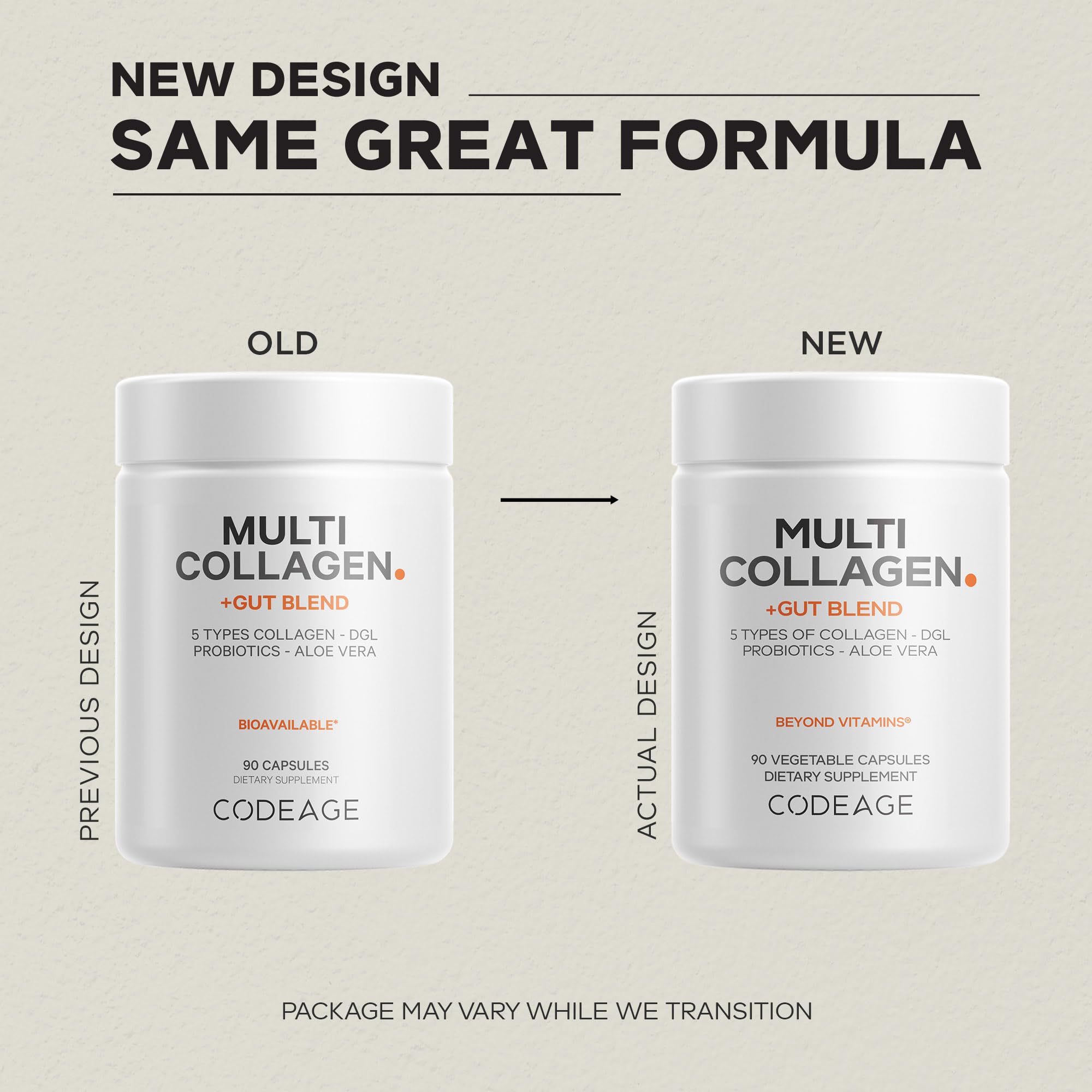 Codeage Multi Collagen + Gut Blend Supplement - Digestive Probiotics, DGL Licorice, Aloe Vera, Organic Peppermint Leaf, Slippery Elm - Hydrolyzed Bovine Collagen Pills - Non-GMO - 90 Capsules CodeageBuy Supplements Australia