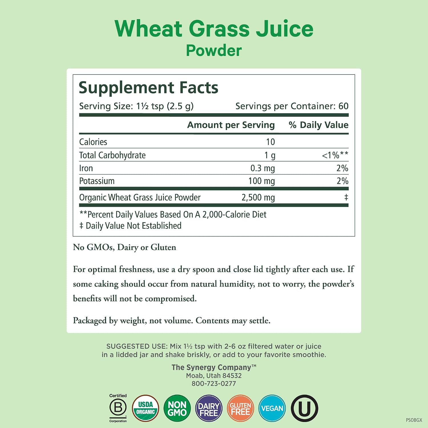 PURE SYNERGY Organic Wheat Grass Juice Powder | Chlorophyll-Rich Green Juice Powder | Raw Organic USA Wheat Grass | for Energy, Alkaline Balance, and Digestion Support (5.3 oz.)