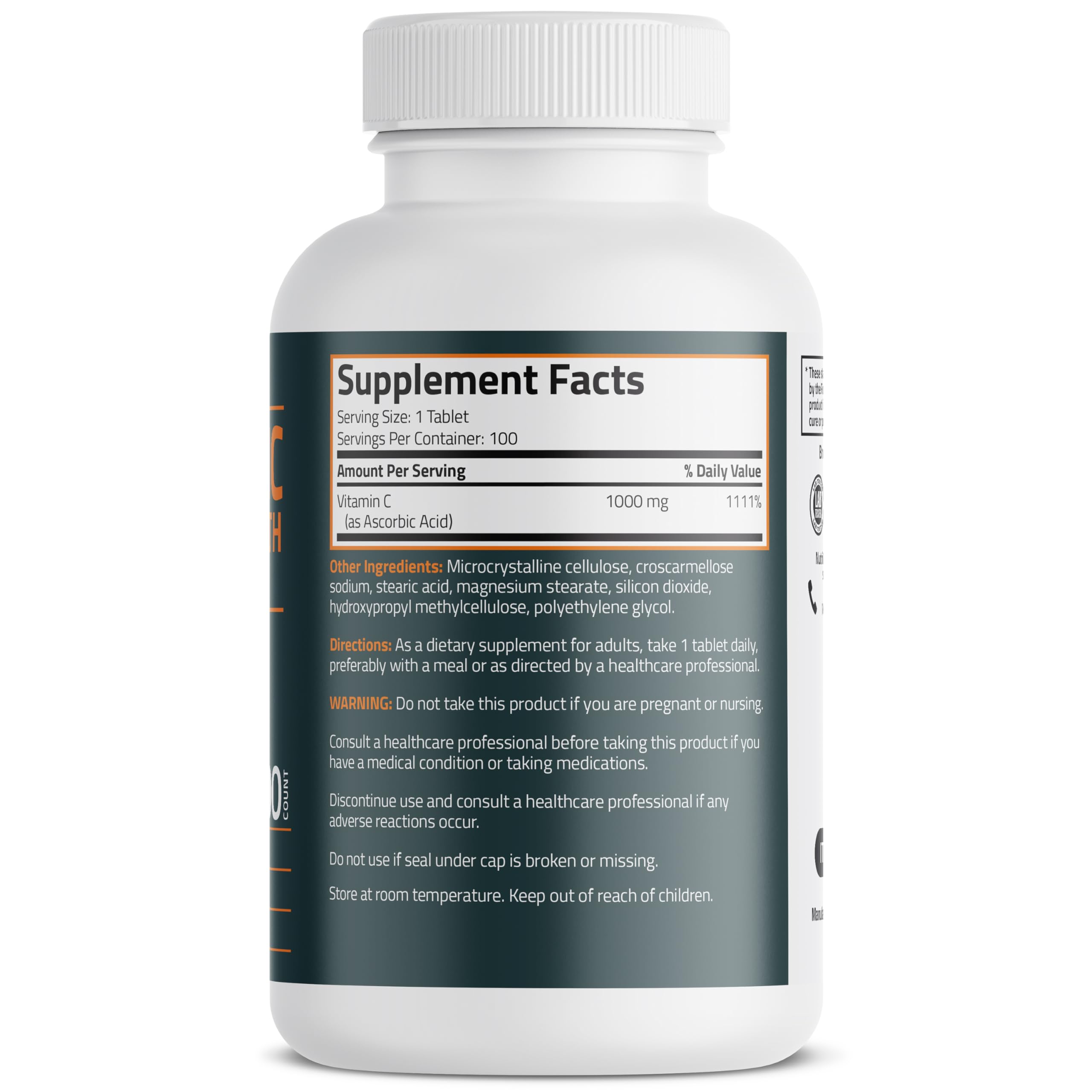 Bronson Vitamin C 1000mg Extra Strength, Supports a Healthy Immune System, High Potency, Non-GMO, 100 Vegetarian Tablets