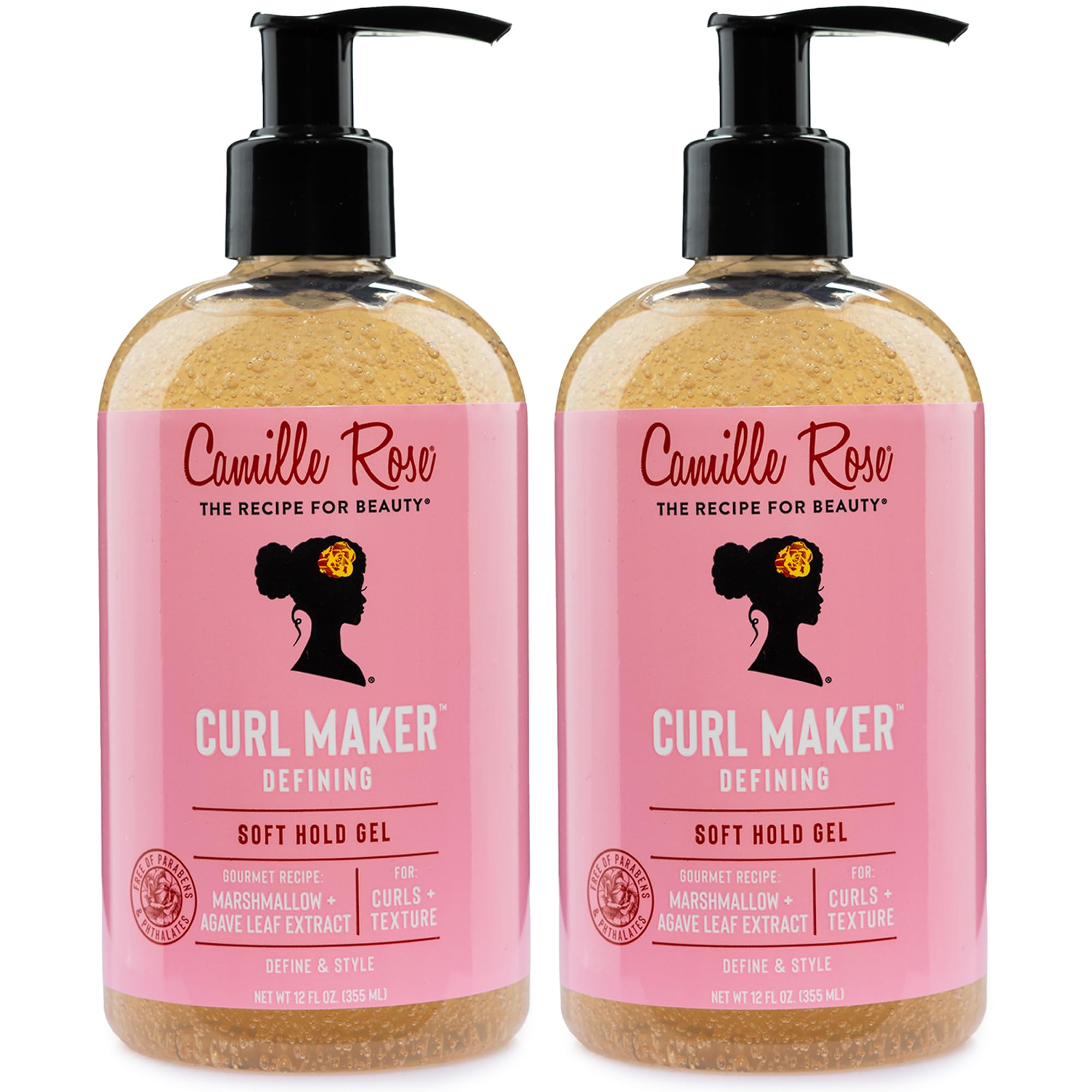 Camille Rose Curl Maker Defining Gel, Soft Hold – Textured, Curly Hair Moisture, Detangler, Frizz Control with Nourishing Botanicals, 12 Fl Oz