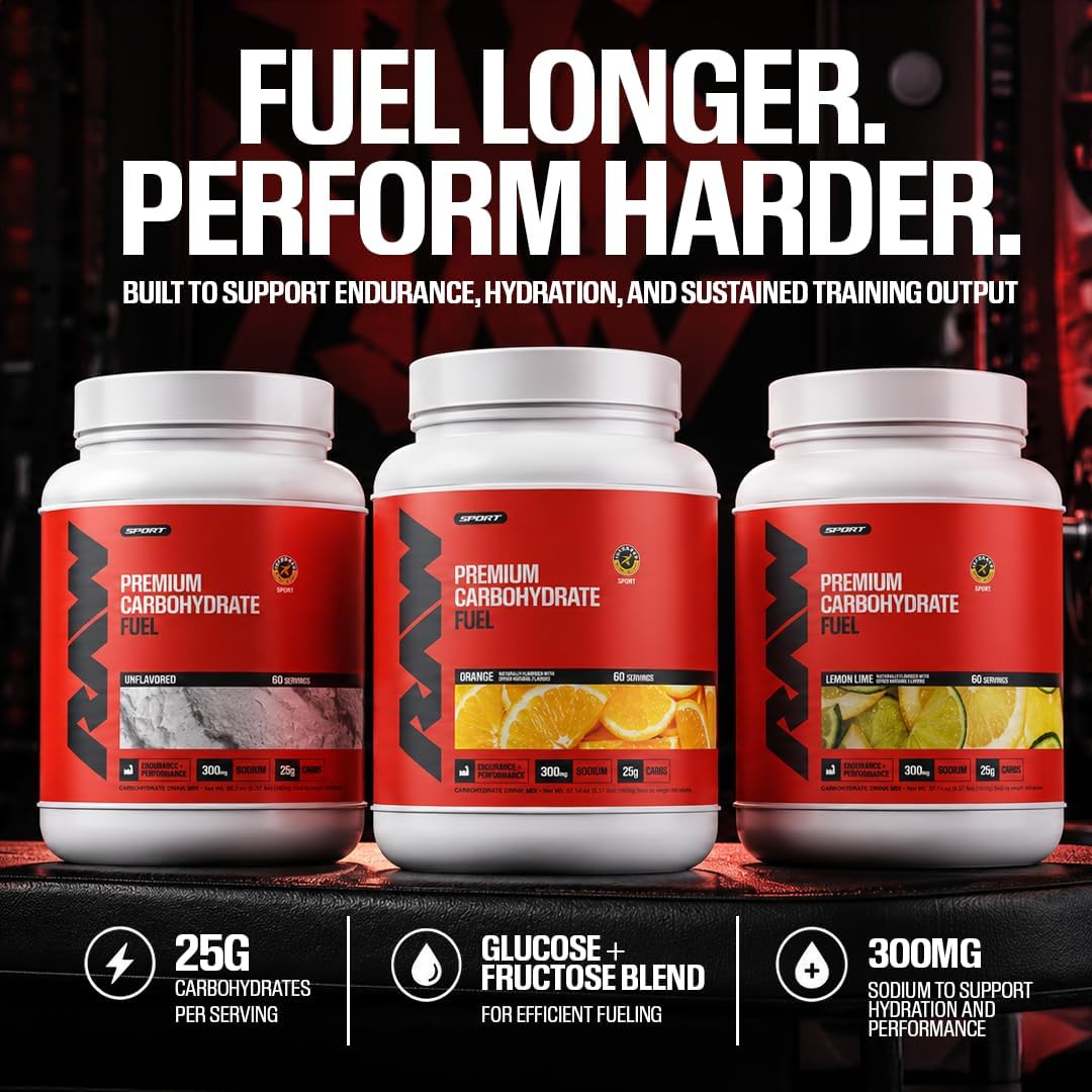 RAW Fuel, Premium Endurance Supplement Powder, Orange (60 Servings) - Peak Performance, Hydration & Stamina During Workouts, Training or Competition - 24g of Carbohydrates & 300mg of Sodium