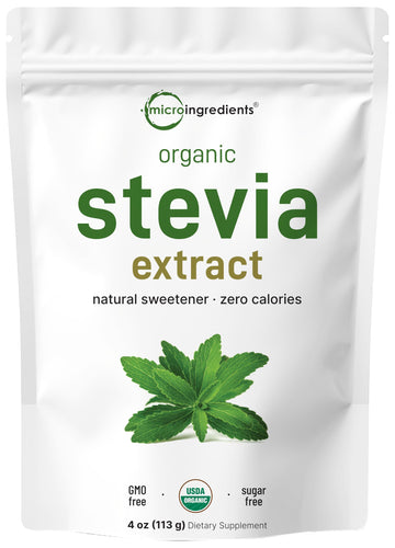 Micro Ingredients Pure Organic Stevia Powder, 8 Ounces, 1418 Serving, Highest Grade Green Leaf Extract Reb-A, Reduced Bitter Aftertaste, 0 Calorie, Natural Sweetener, Sugar Alternative, Keto Friendly