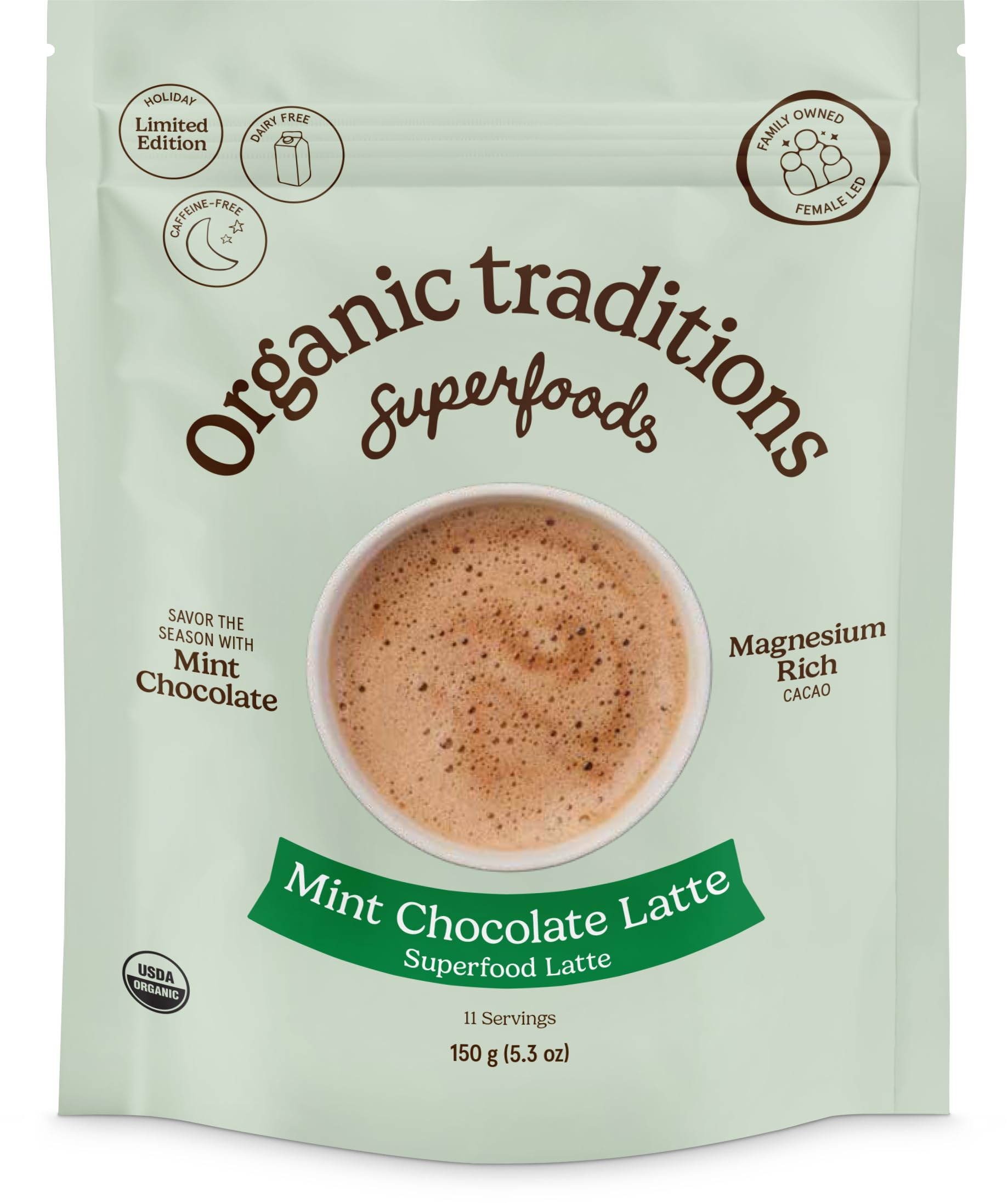 Organic Traditions Lavender Latte Calming Drink Mix, Caffeine Free Latte Blend with Lavender Powder, Tart Cherry, Probiotics, Reishi, and Ashwandha, Evening Beverage for Gentle Wind Down, 150g / 5.3oz