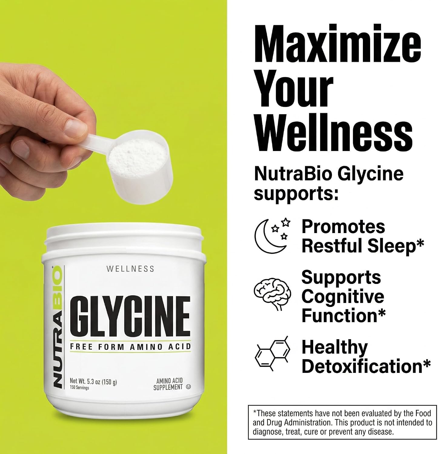 NutraBio Glycine Powder - Glycine Supplement- Free Form Amino Acid Supplement - 1000mg Serving - 150g, 150 Servings