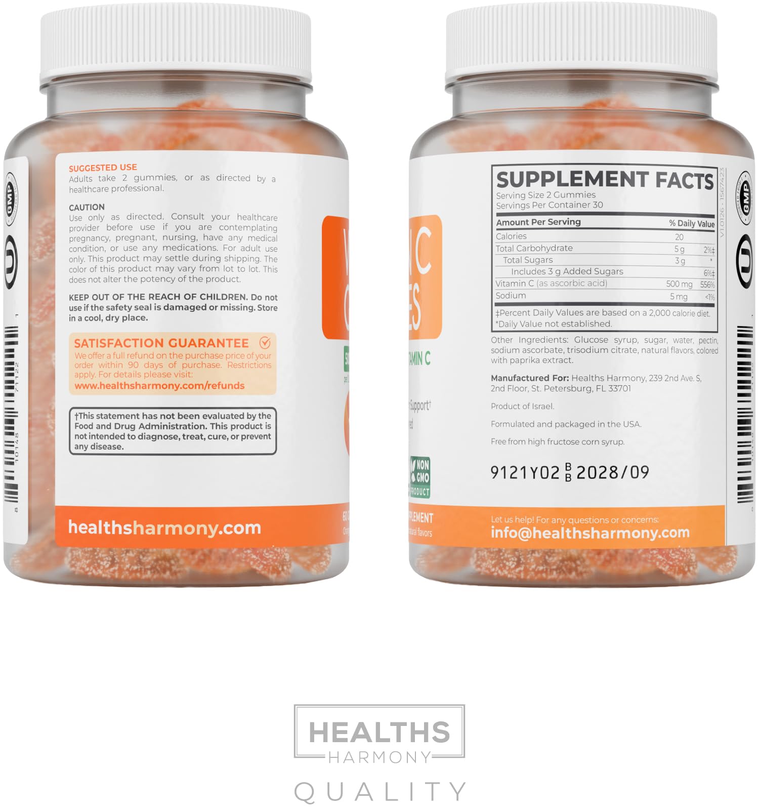 Vegan Vitamin C Gummies for Adults - Immune Support Gummies with Chewable Vitamin C 500mg per Serving for Daily and Seasonal Wellness - High Potency Non-GMO Formula - Orange Flavor (1 Month Supply)