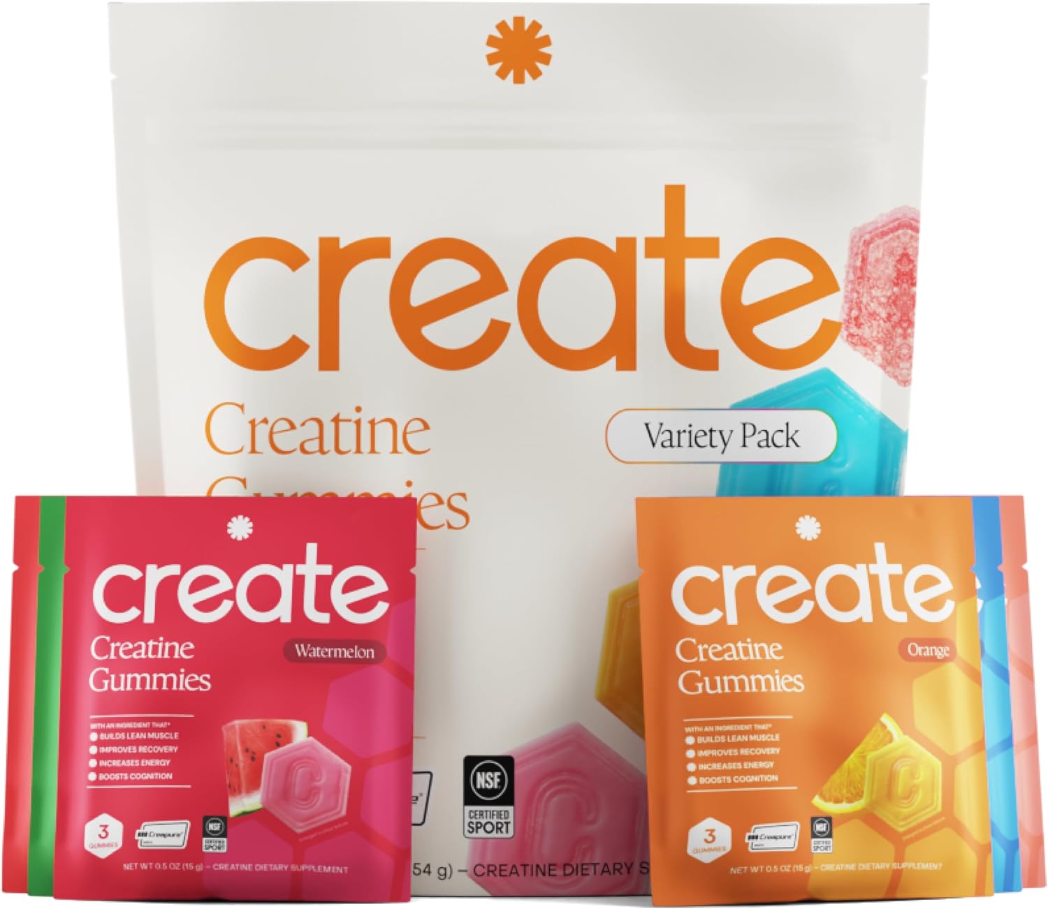 Create Creatine Gummies – Single-Serve Packs – 30ct – Variety Pack | NSF Certified for Sport – Made with Creatine Monohydrate, Vegan & Gluten-Free, Anti-Melting Formula, 3 Gummies per Pack