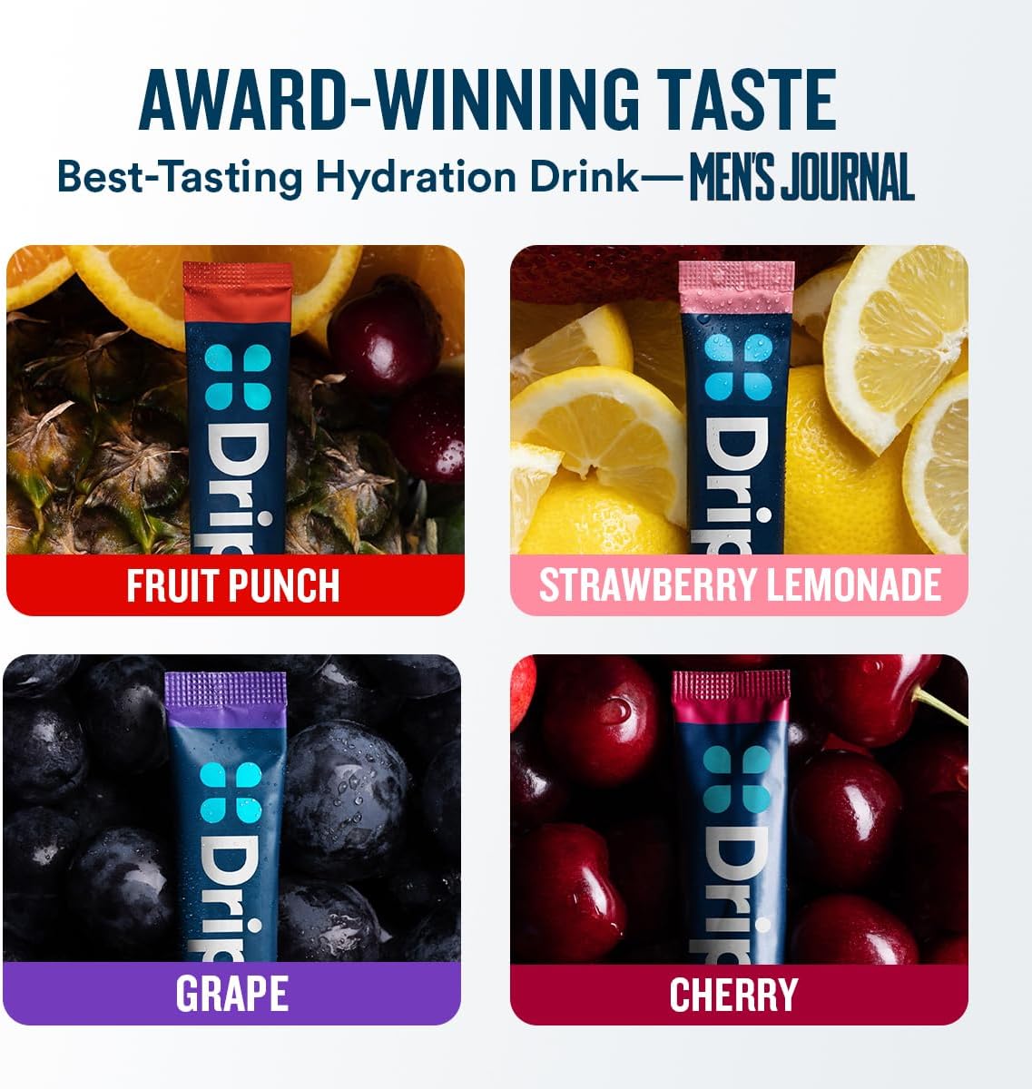 DripDrop Hydration Juicy Variety Pack, Electrolyte Packets, 32 Count | Grape, Fruit Punch, Strawberry Lemonade & Cherry; 3X Electrolytes, Vitamin C, Magnesium, Zinc; Single Serve Powder Drink Mix