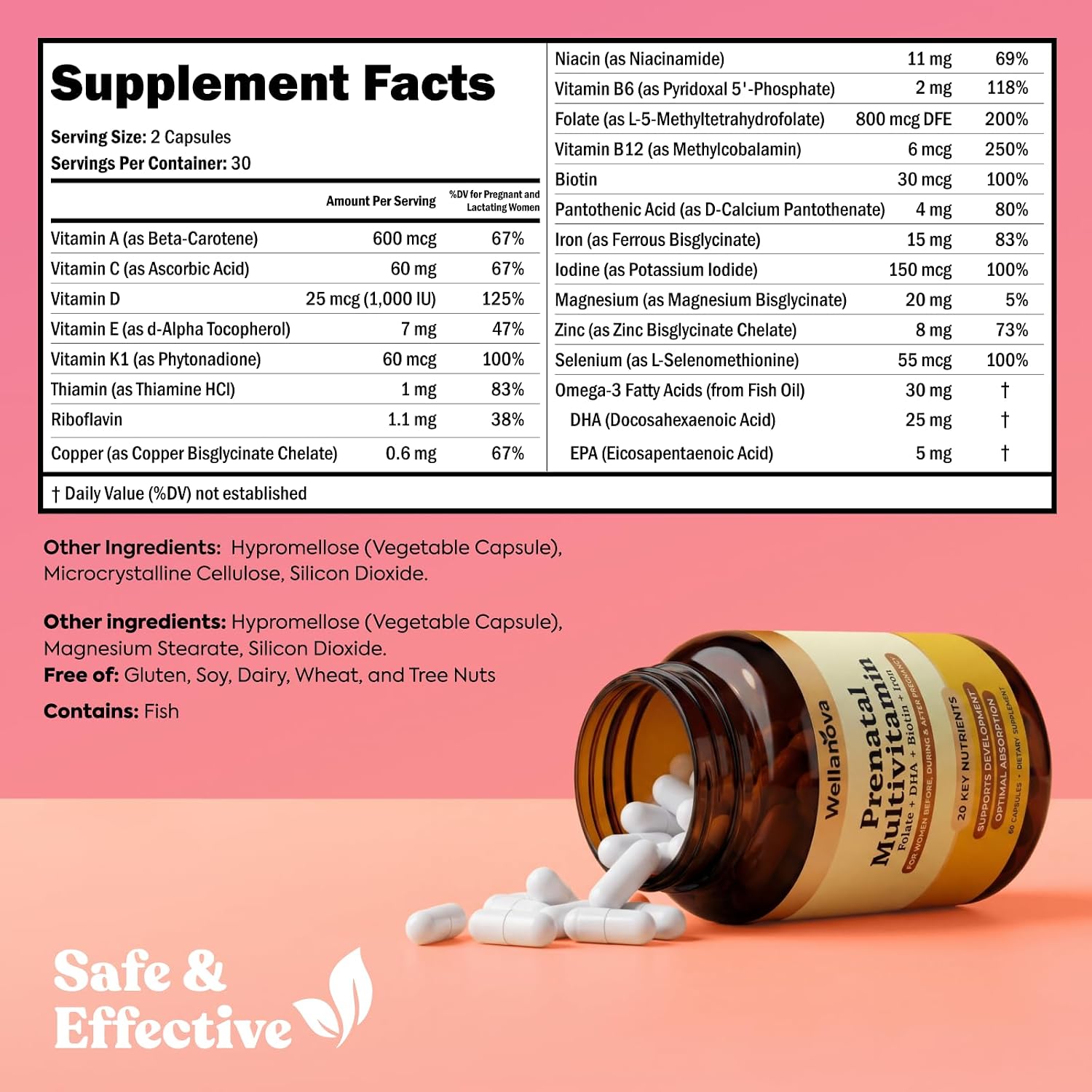 Prenatals Multivitamin for Women – with Iron – Family Planning & Pregnancy | Prenatal Vitamins With DHA, Folate & Gentle Chelated Minerals, 60 Capsules