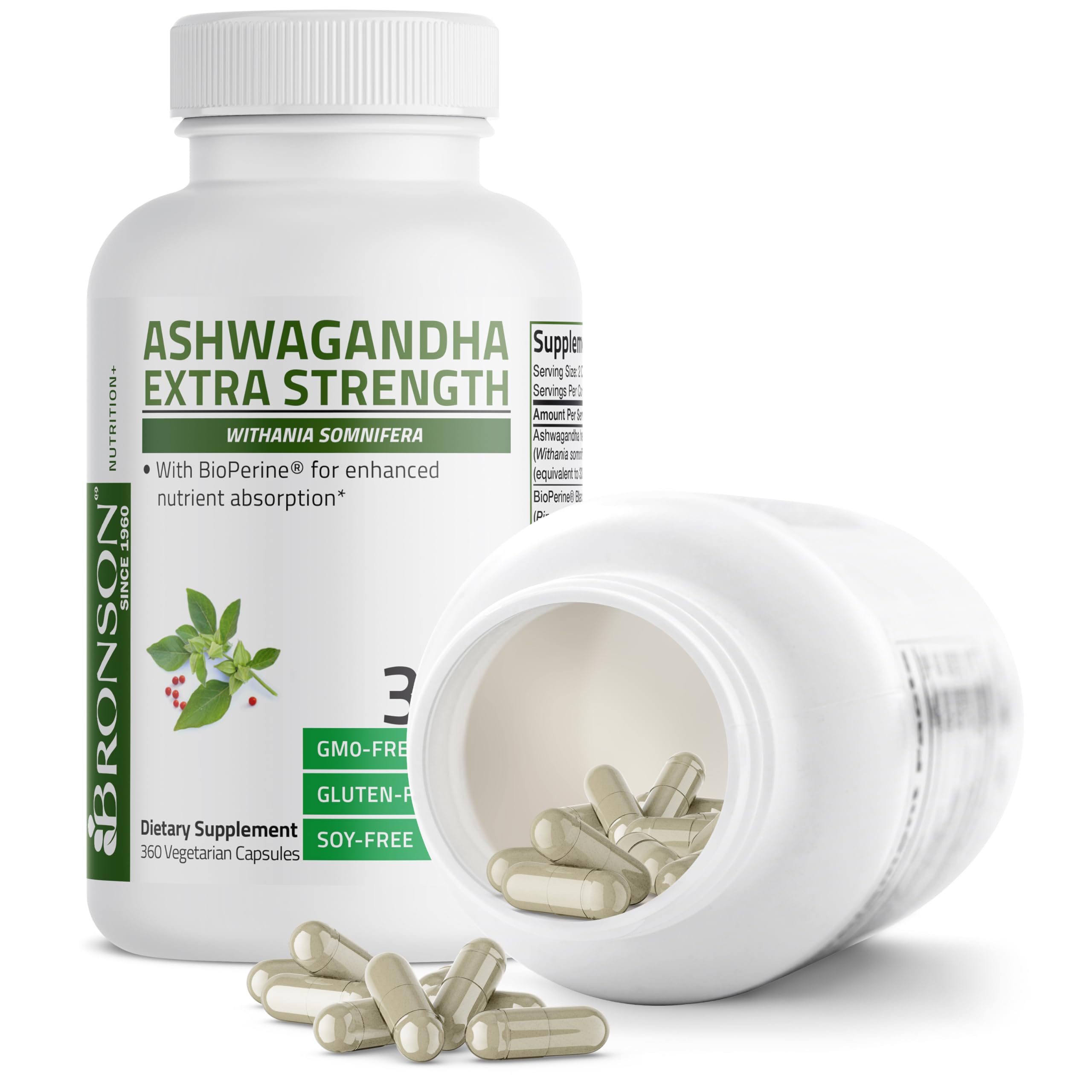 Bronson Ashwagandha Extra Strength Stress & Mood Support with BioPerine - Non GMO Formula, 120 Vegetarian Capsules