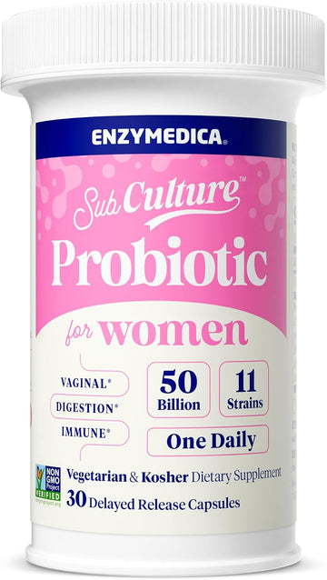 Enzymedica SubCulture Women's Probiotic, 50B CFU, Gut Support, 30 Caps | Helps Maintain Healthy Vaginal Flora & Urinary Tract Balance