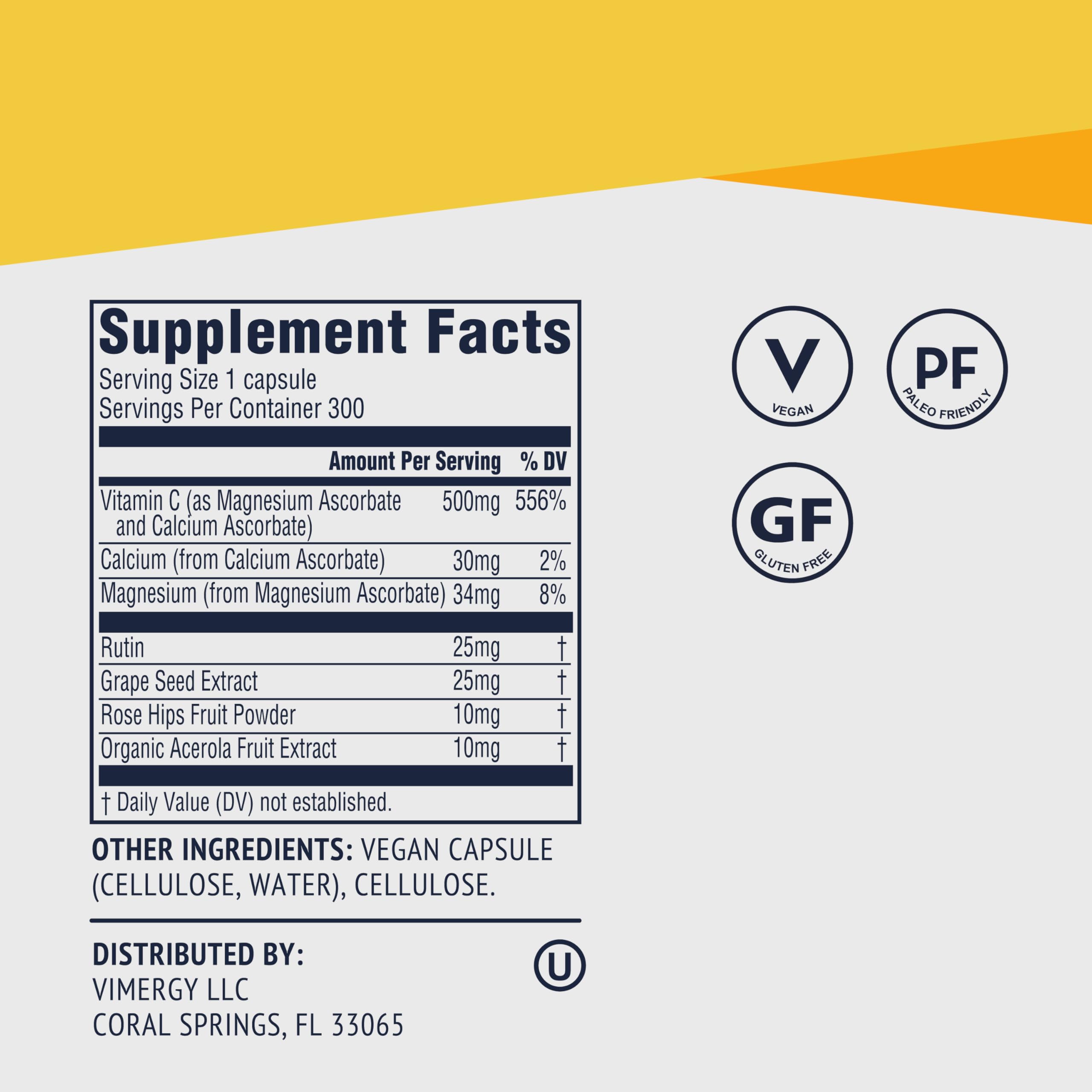 Vimergy Micro-C® Vitamin C Capsules – 500mg per Capsule, Supports Immune Health*, Promotes Collagen Production, Supports Healthy Bones*, Kosher, Vegan & Gluten-Free (90 Capsules)