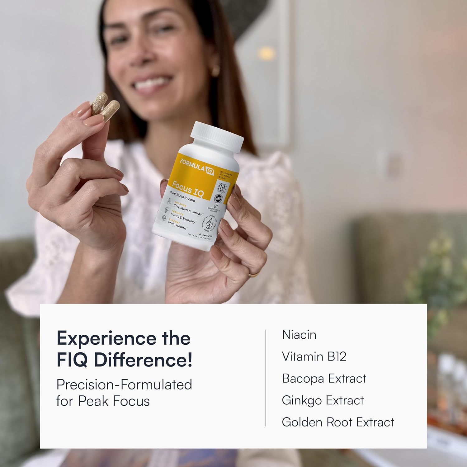 Formula IQ - Focus IQ - Brain Supplements for Memory and Focus - Memory Supplements - Cognitive Support - 60 Capsules