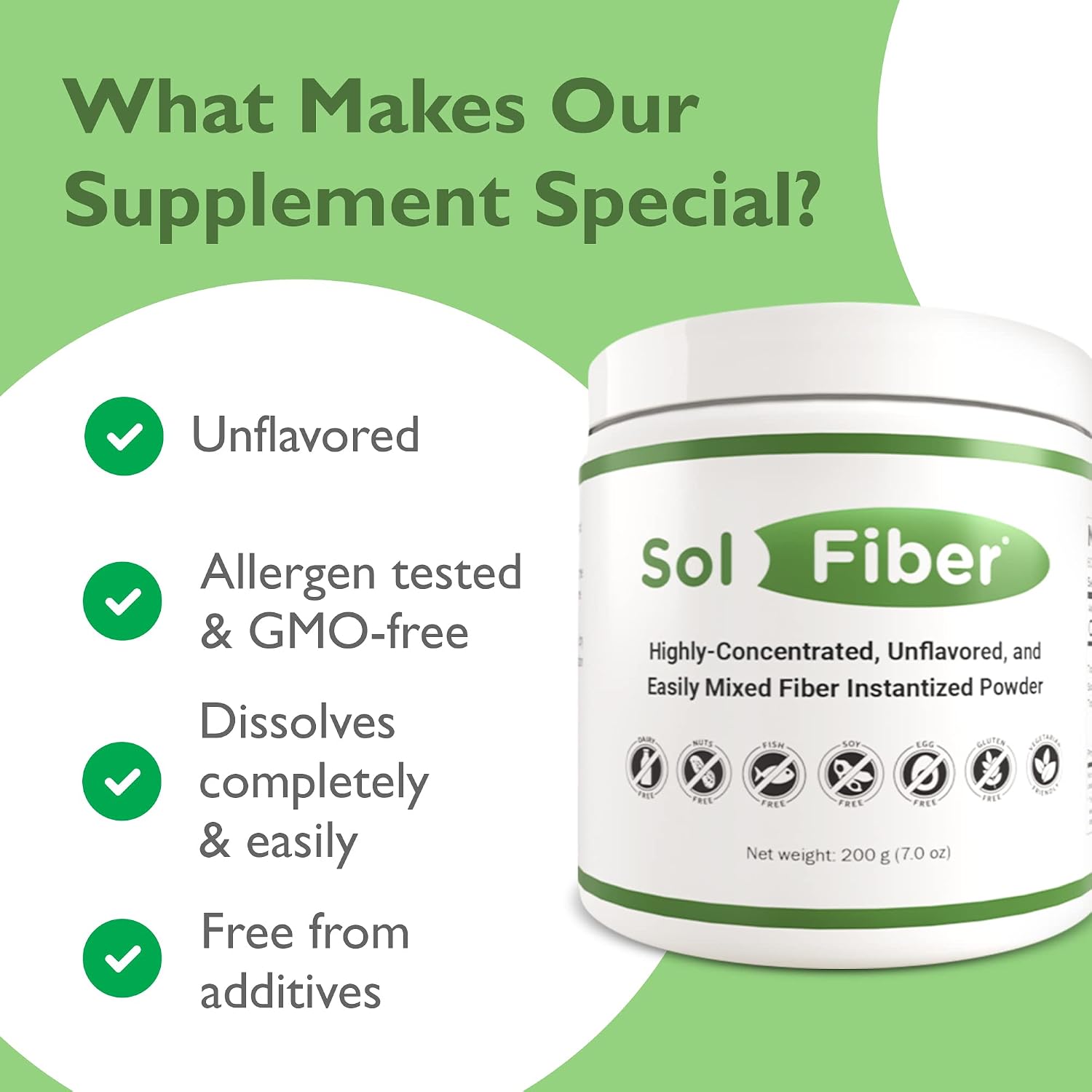 SolFiber Prebiotic Powder Supplement, Non-GMO Alternative to Fiber Gummies, Supports Digestive Health, Easy-to-Mix and Highly-Concentrated Fiber Powder, 7 Ounces, 60 Servings