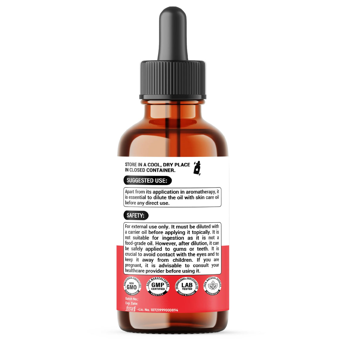 Two bottles of Dedica Clove essential oil with dropper on a white background