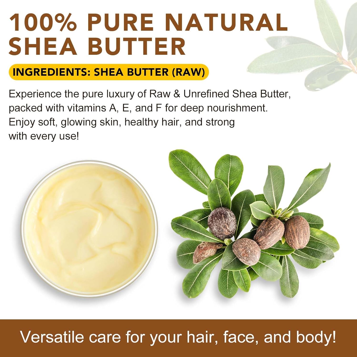 Shea Butter Raw, Pure Natural Shea Butter for Face & Body with Vitamin A, E and F, Hand Cream, Long-Lasting Hydration & Deeply Moisturizing for Dry, Cracked Skin, SkinCare, Keeps Skin Healthy 7.8 oz
