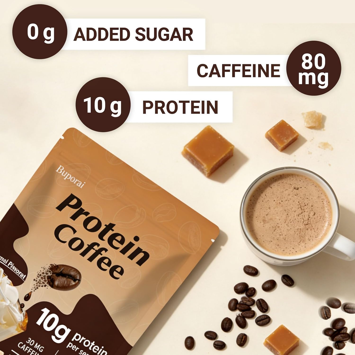 Caramel Protein Coffee Powder - Instant Iced Coffee, Sugar Free, Keto Friendly, 10 g Protein, 80 mg Caffeine Per Serving - 20 Servings