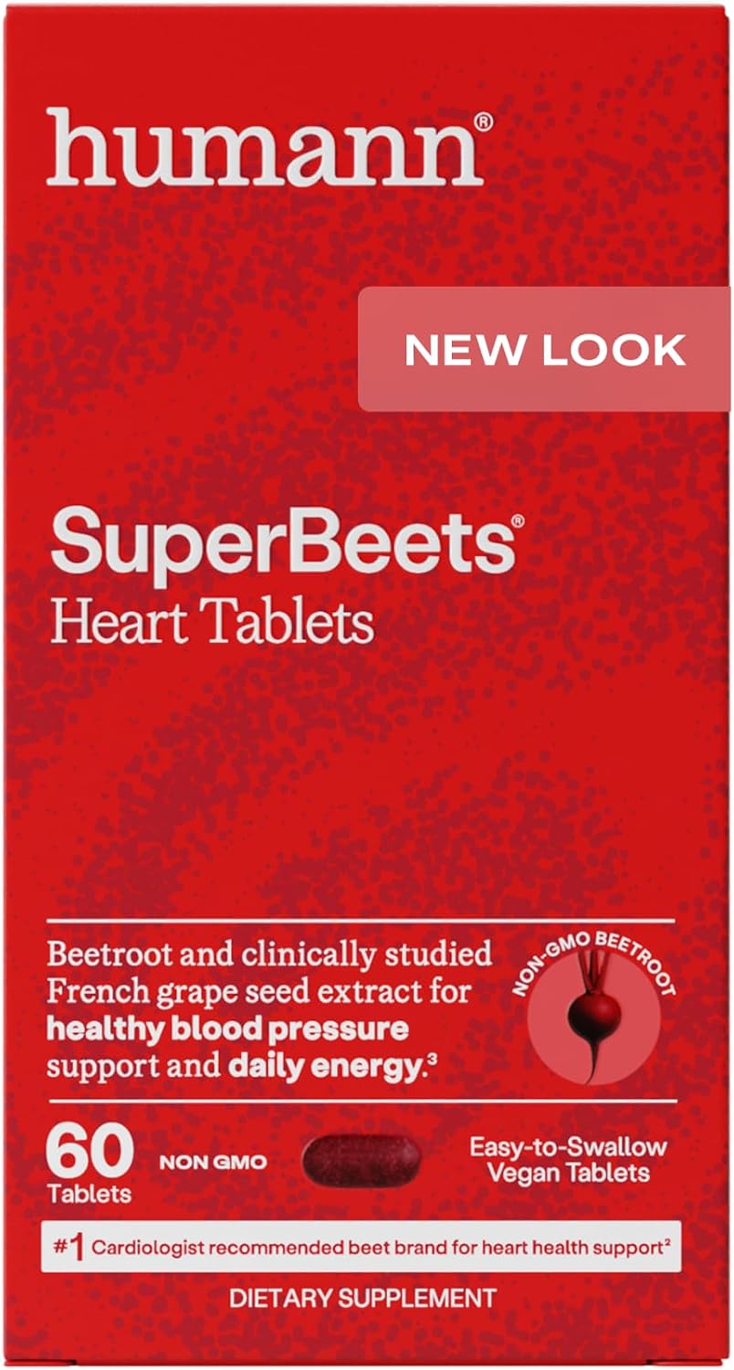 HumanN SuperBeets Heart Tablets Smooth Coat 500mg – Non-GMO Powder – Clinically Studied Antioxidants, 60 Count