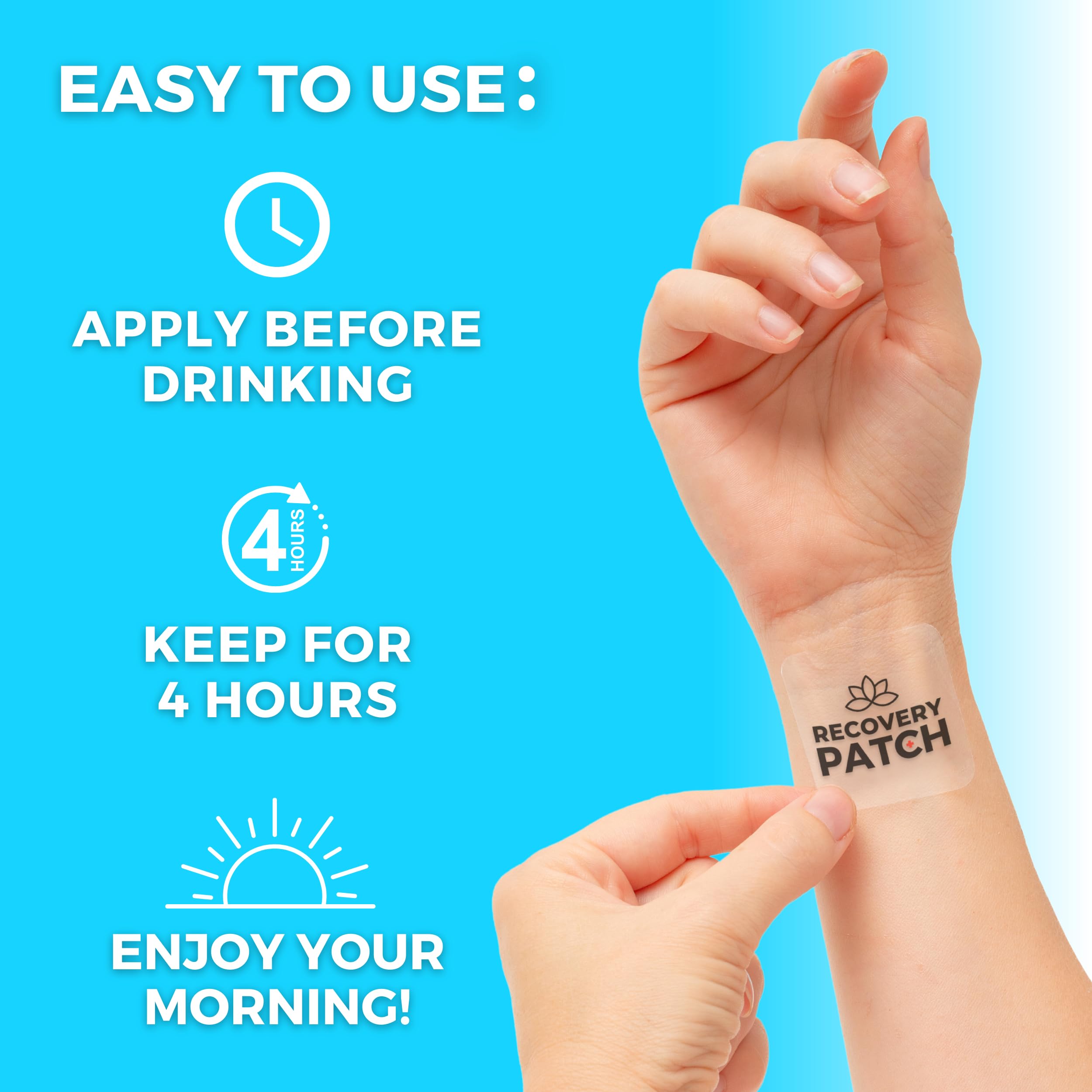 Party Treats Recovery Patches 10 Pack - Wake Up Refreshed & Energized | 100% Natural Ingredients Patch, Individually Wrapped, Skin-Friendly & Waterproof, Enhanced Morning Formula