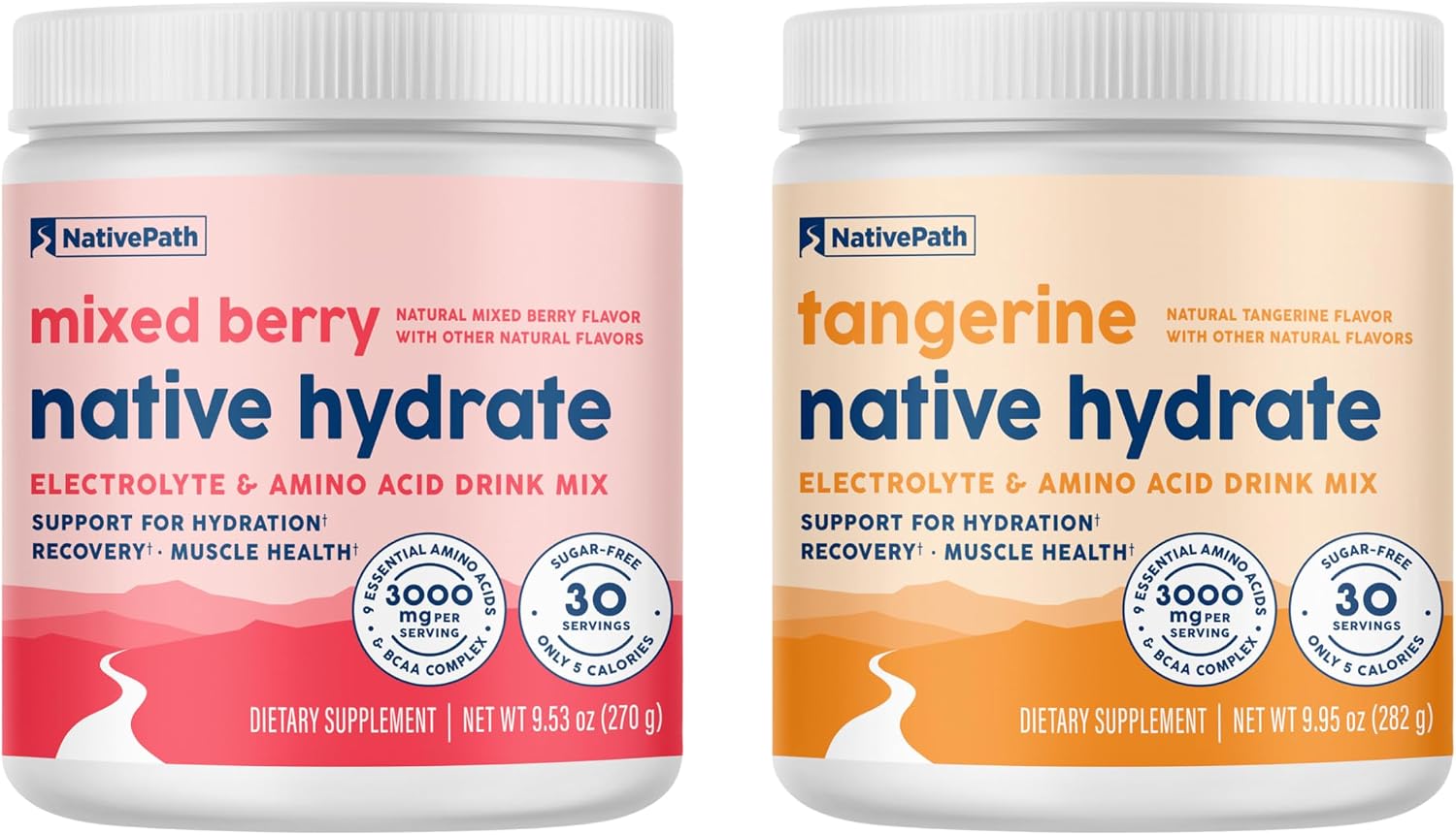 NativePath Hydrate Duo Jars - Tangerine & Mixed Berry Electrolyte Drink Mix with BCAA for Hydration