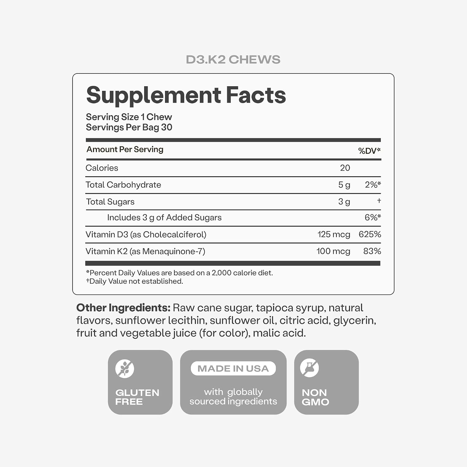HumanN Vitamin D3 + K2 Chews - High Potency Vitamin D 5000iu (125mcg) Helps Support Healthy Mood, Immunity, Cardiovascular, Respiratory Health & Bone Health, Mixed Berry Flavor, 30 Count