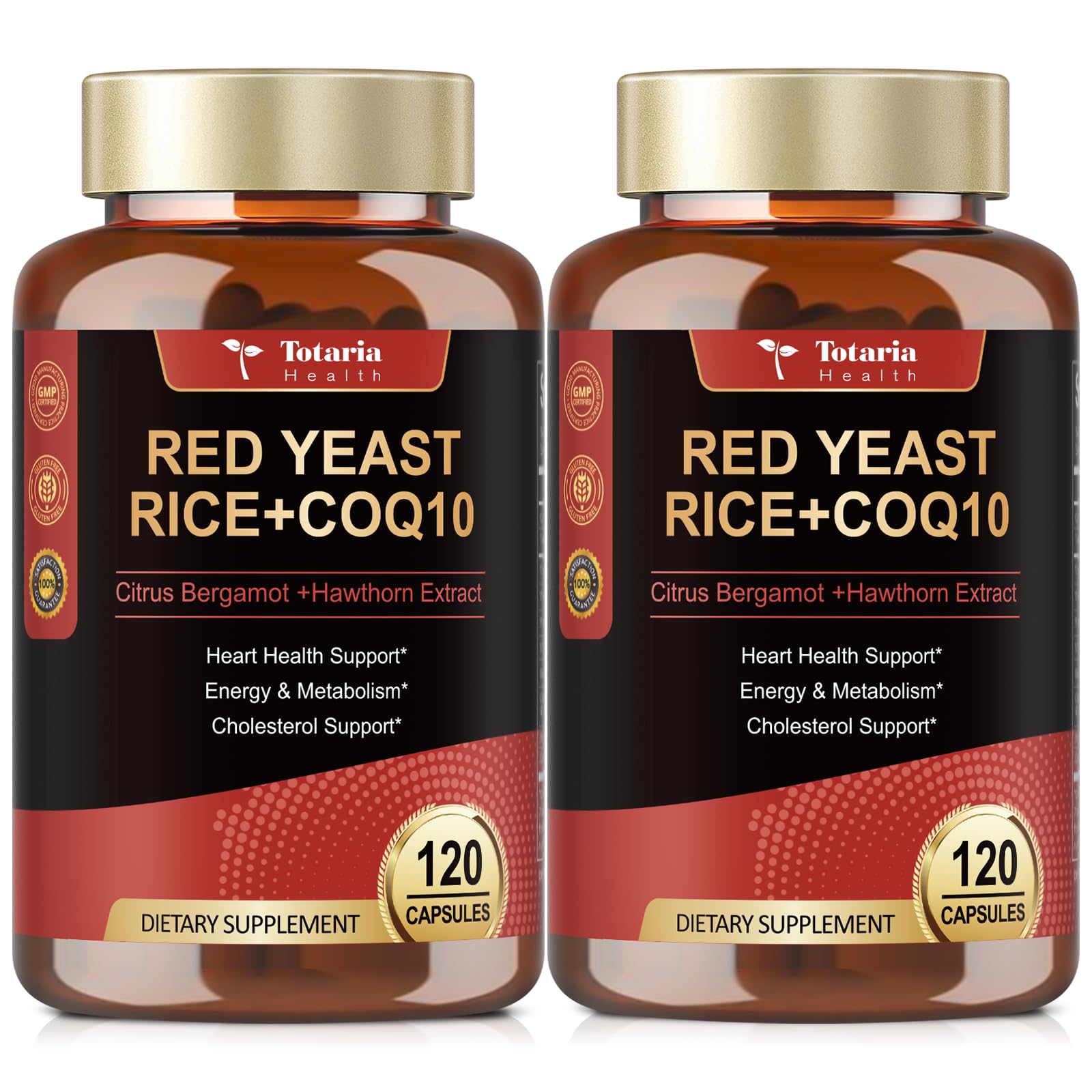 Totaria Red Yeast Rice 2,000mg with CoQ10 Supplement - Advanced Healthy Heart & Healthy Cholesterol Levels - Citrinin Free Extract Red Yeast Rice Capsules Plus Citrus Bergamot - Vegan, Non-GMO