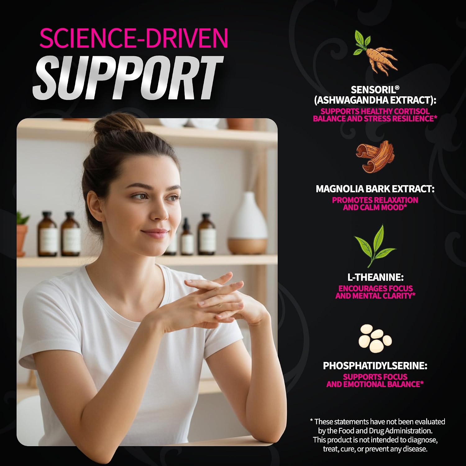Bold Buns Cortisol Supplements for Women - Cortisol Support Stress & Mood Balance Supplement with Sensoril® Ashwagandha, Magnolia Bark, L-Theanine - Supports Calm, Focus & Sleep (60 Vegan Capsules)